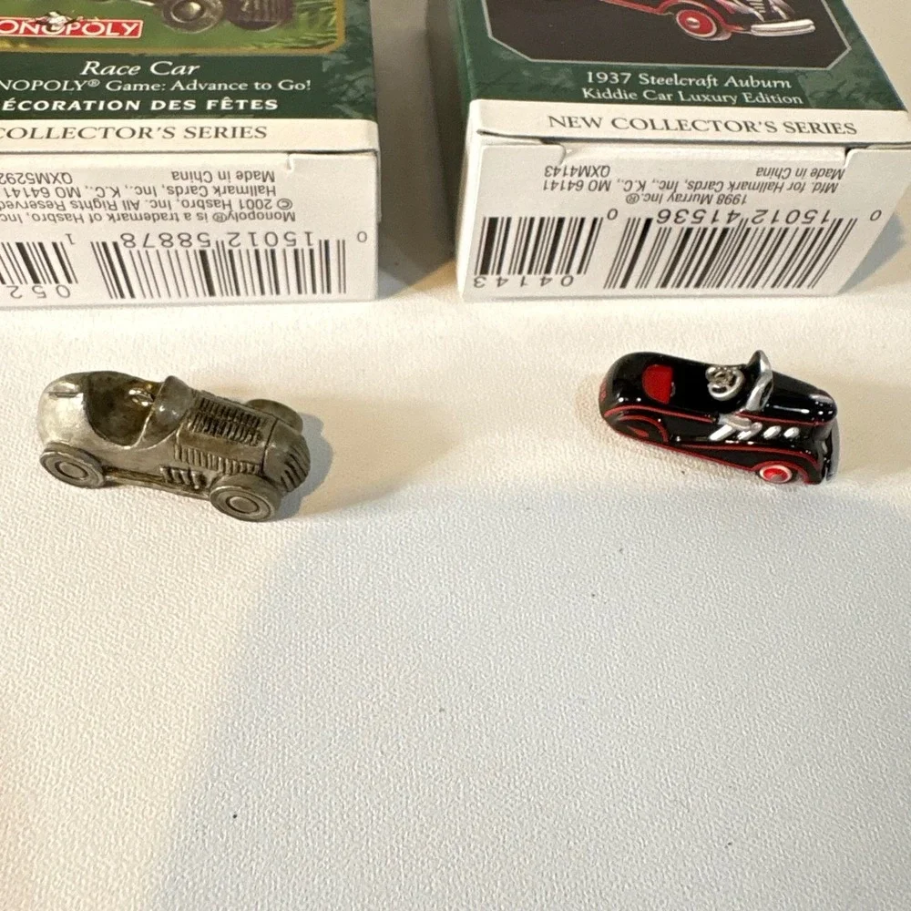 Hallmark Keepsake Miniature Ornaments Monopoly Race Car & 1937 Steelcraft Auburn